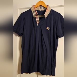 Burberry Brit navy polo shirt with plaid collar